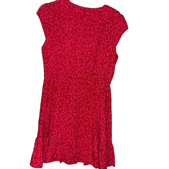 Jcrew red pink V-neck ruffle dress in tossed bouquet print floral size 8 lined - Picture 3 of 4
